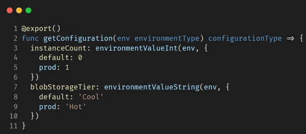 Azure configuration per environment in Bicep with types and functions